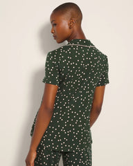 MERRY DOT LUSH EMERALD - Piped Short Sleeve Notch Collar Pajama Top
