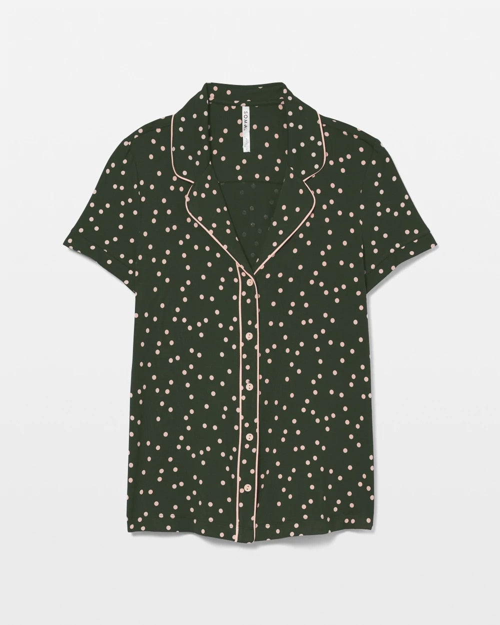 MERRY DOT LUSH EMERALD - Piped Short Sleeve Notch Collar Pajama Top