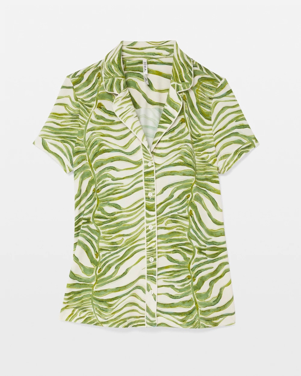 INTO THE GROOVE WHITE SMK - Piped Short Sleeve Notch Collar Pajama Top