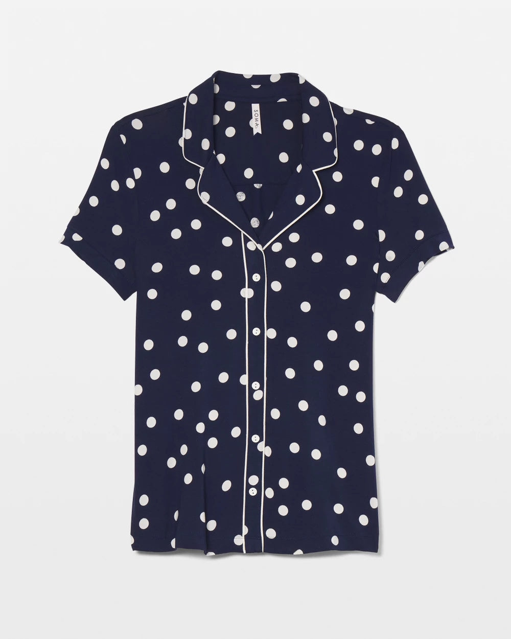 MERRY DOT G NAVY/IVORY - Piped Short Sleeve Notch Collar Pajama Top