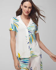 LEMON SQUEEZE GRAND IVORY - Piped Short Sleeve Notch Collar Pajama Top