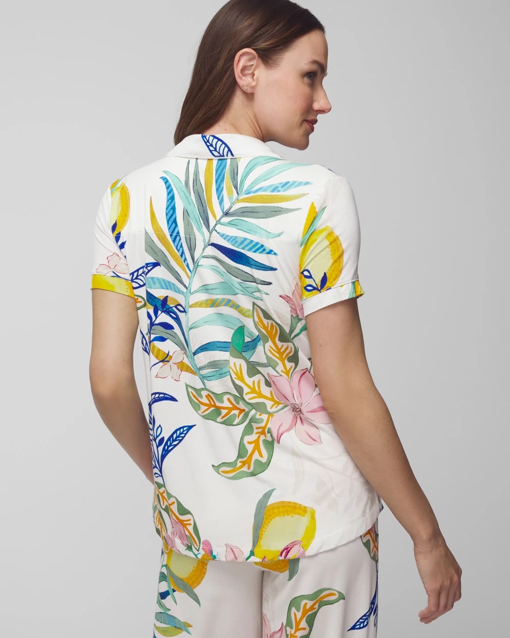 LEMON SQUEEZE GRAND IVORY - Piped Short Sleeve Notch Collar Pajama Top