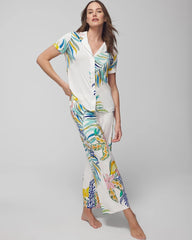 LEMON SQUEEZE GRAND IVORY - Piped Short Sleeve Notch Collar Pajama Top