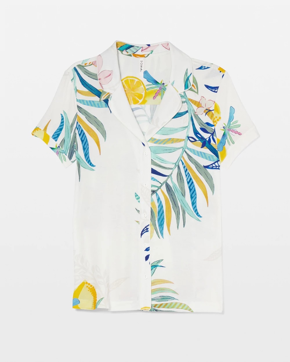 LEMON SQUEEZE GRAND IVORY - Piped Short Sleeve Notch Collar Pajama Top