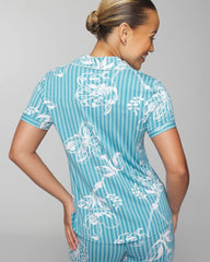 PAINTED PETALS SMALL - Piped Short Sleeve Notch Collar Pajama Top