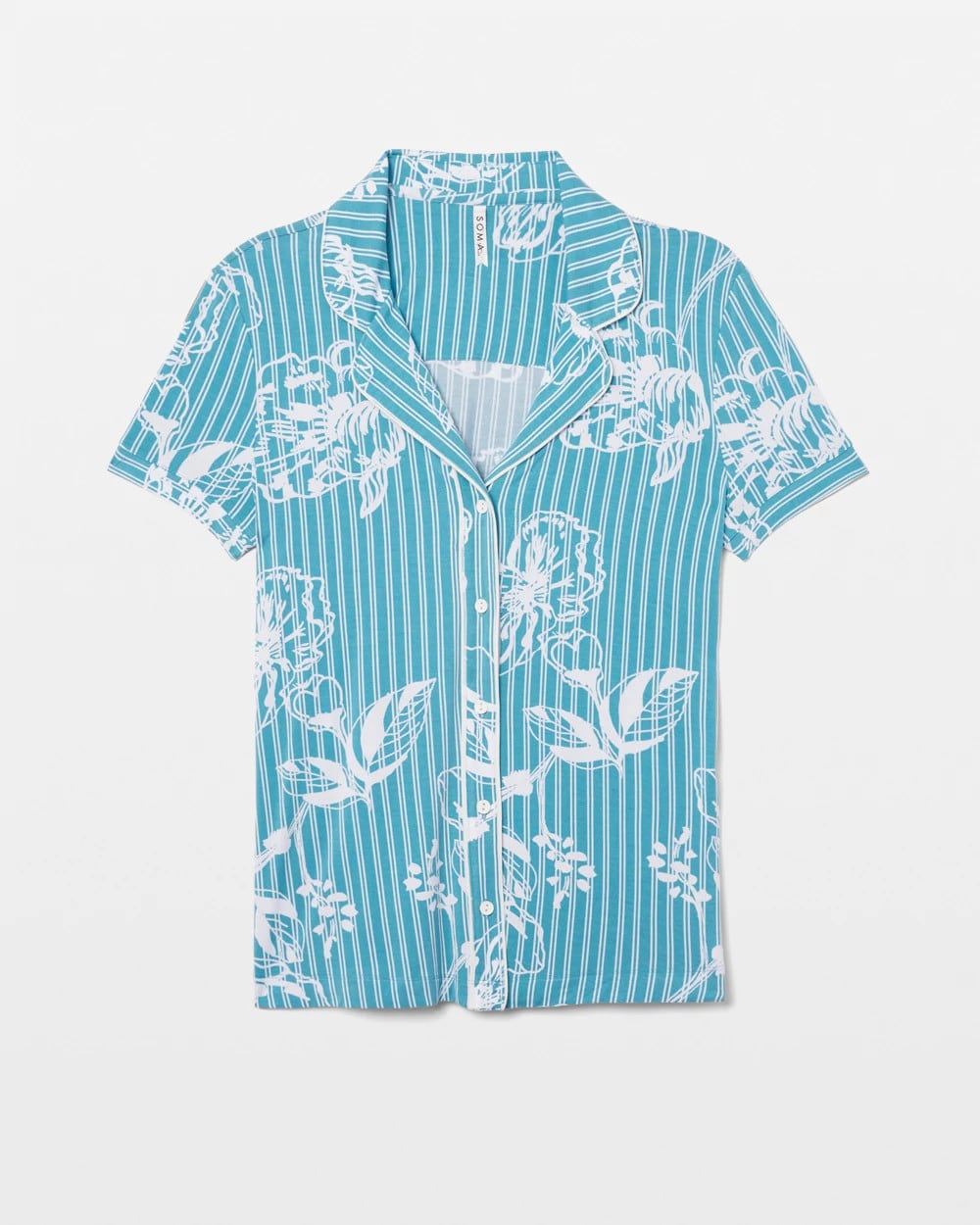 PAINTED PETALS SMALL - Piped Short Sleeve Notch Collar Pajama Top