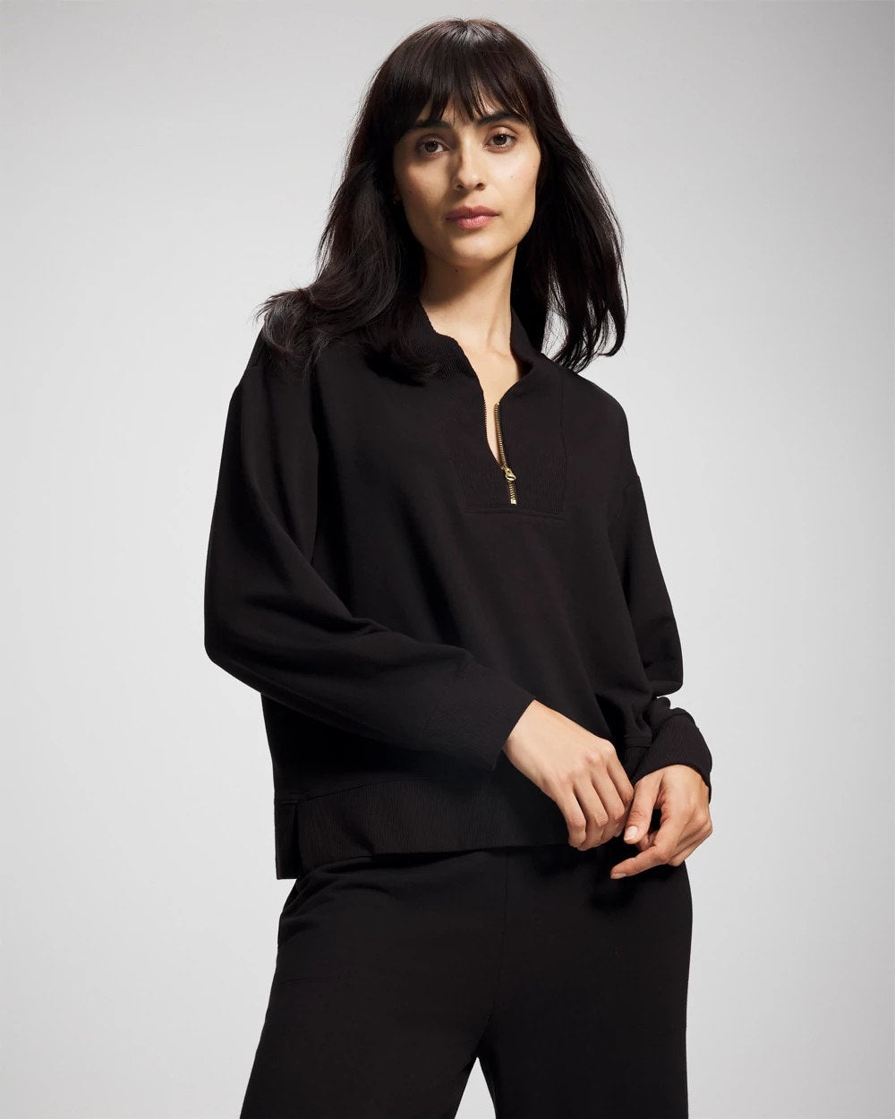 BLACK - Ultrasoft Fleece Quarter Zip Sweatshirt