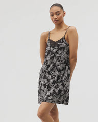 PLUMERIA BLOOMS BLK CH - Lace Trim Chemise