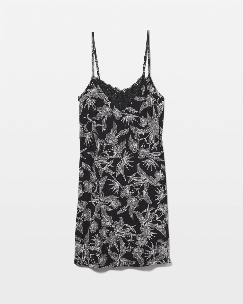 PLUMERIA BLOOMS BLK CH - Lace Trim Chemise
