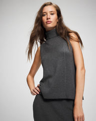 HEATHER QUARTZ - Premier Knit Sweater Turtleneck Sleeveless Top