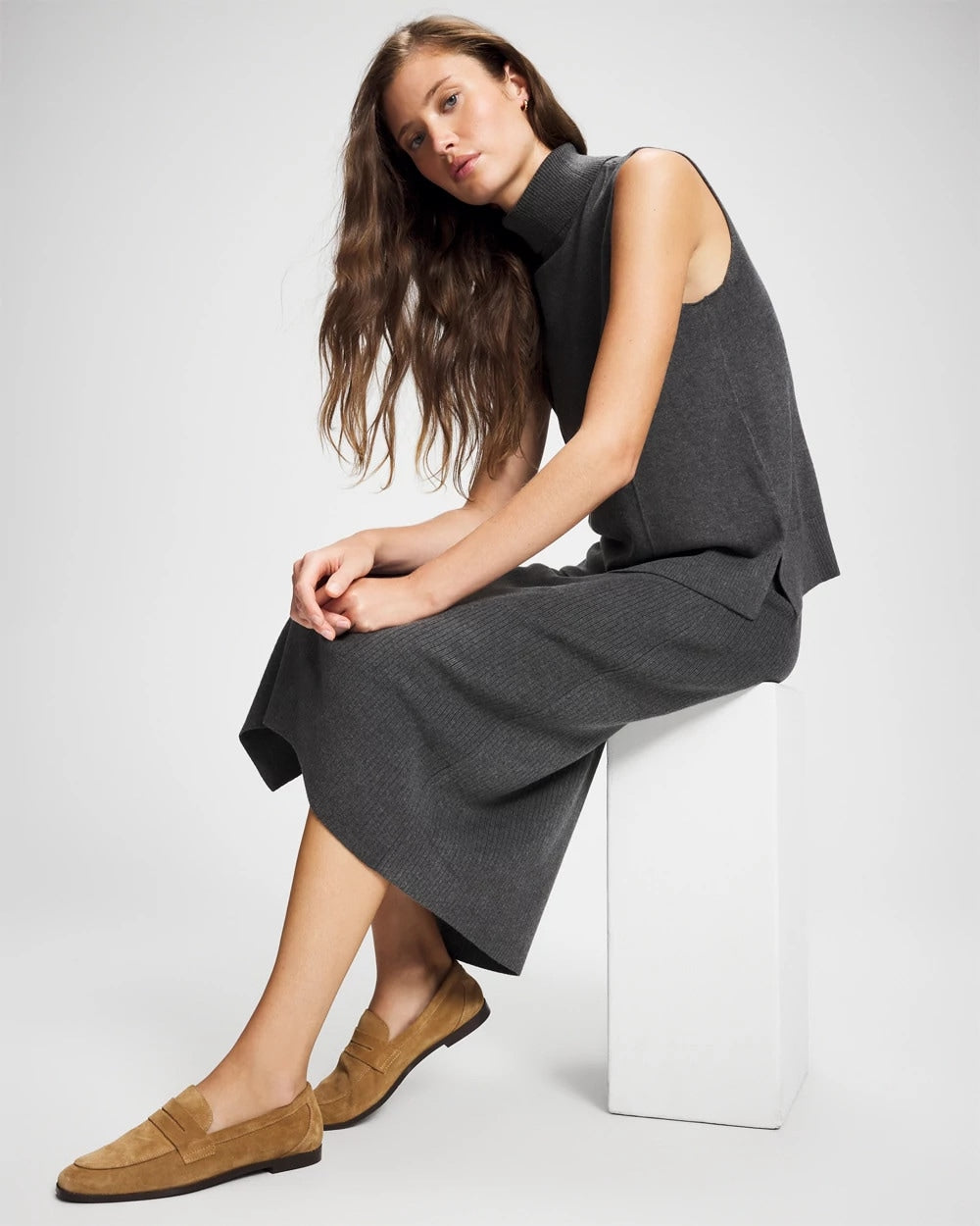 HEATHER QUARTZ - Premier Knit Sweater Turtleneck Sleeveless Top