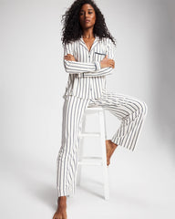 UNWIND STRIPE CHAMPAGNE - Long-Sleeve Notch Collar Pajama Top