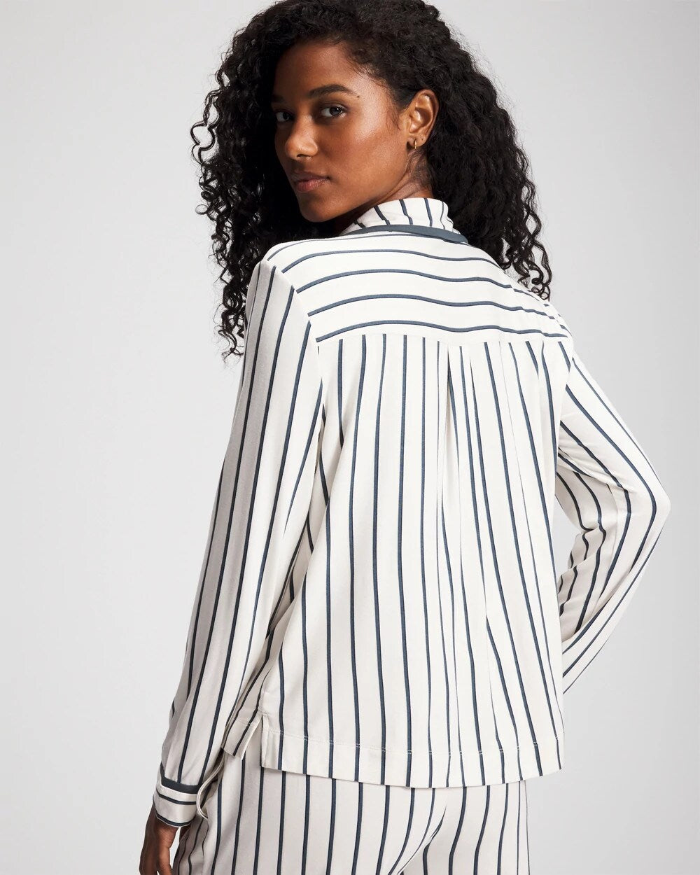 UNWIND STRIPE CHAMPAGNE - Long-Sleeve Notch Collar Pajama Top