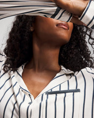 UNWIND STRIPE CHAMPAGNE - Long-Sleeve Notch Collar Pajama Top
