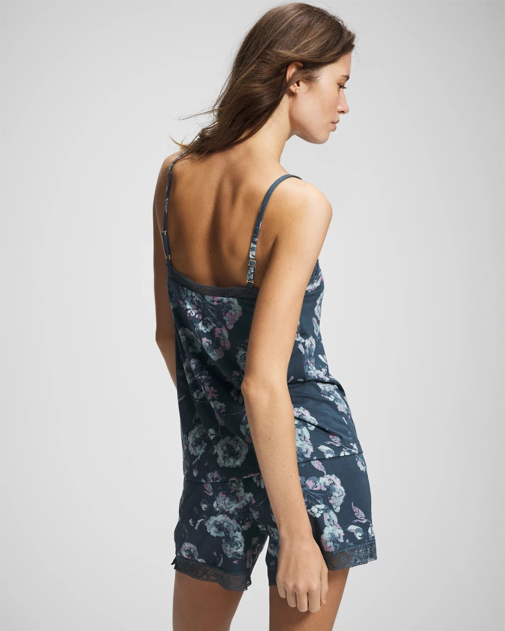 FLORA SHIMMER PETROL - Lace Trim Pajama Cami
