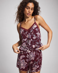 PAISLEY SPLENDOR PLUM - Lace Trim Pajama Cami