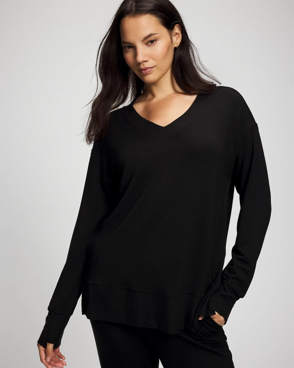 BLACK - Ultrasoft Fleece V-Neck Sweatshirt