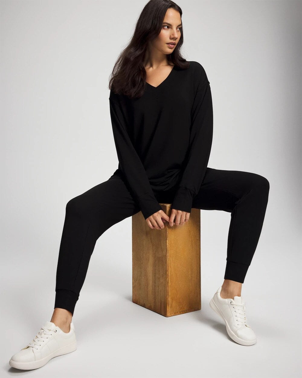 BLACK - Ultrasoft Fleece V-Neck Sweatshirt