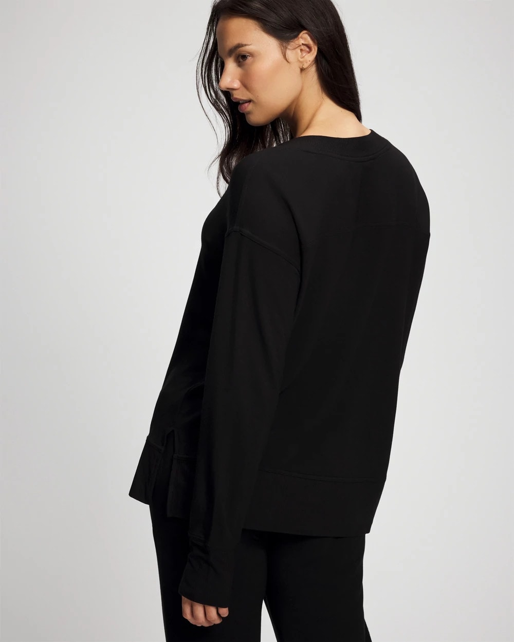 BLACK - Ultrasoft Fleece V-Neck Sweatshirt