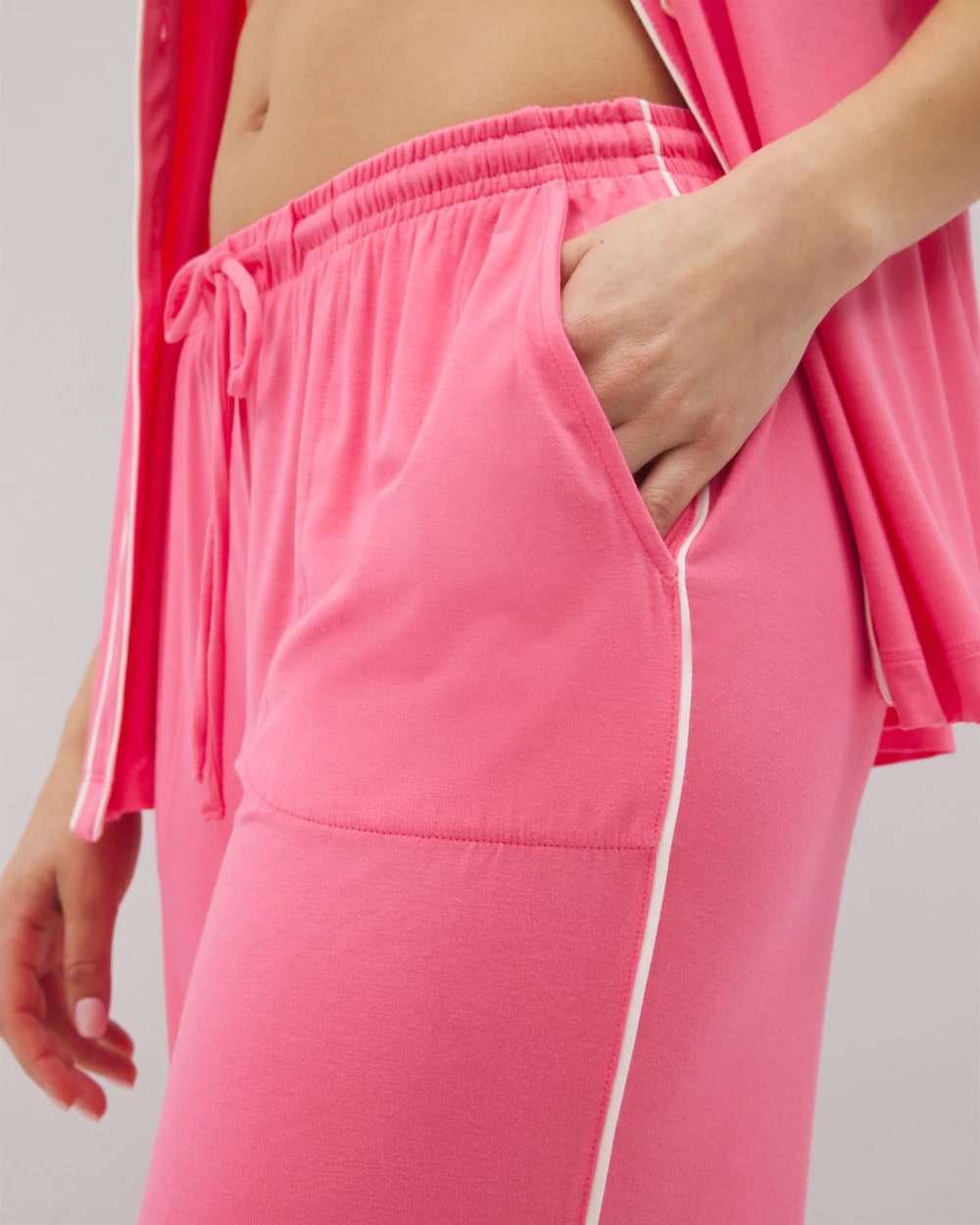 CAMELLIA ROSE - Solid Piped Crop Pajama Pant