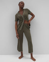 GRAPE LEAF - Solid Piped Crop Pajama Pant