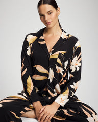MYSTIC BLOOMS BLACK MID - Long-Sleeve Notch Collar Pajama Top