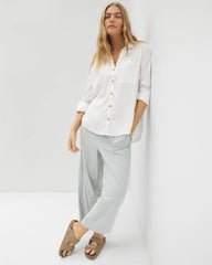 OPTIC WHITE - Beach Cotton Long Sleeve Button-Up
