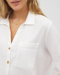 OPTIC WHITE - Beach Cotton Long Sleeve Button-Up