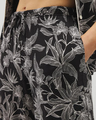PLUMERIA BLOOMS BLK CH - Printed Pajama Pants