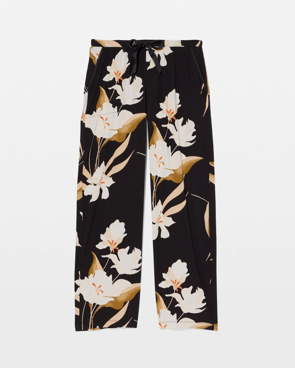 MYSTIC BLOOMS BLACK MID - Satin Trim Pajama Pant