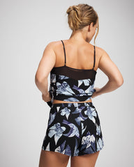 WHIMSICAL WINGS BLK MID - Satin Trim Pajama Short