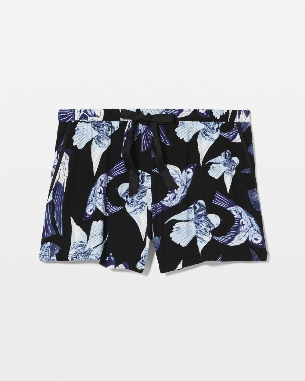 WHIMSICAL WINGS BLK MID - Satin Trim Pajama Short