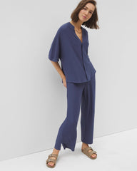 LUNAR TIDE - Crinkle Knit Relaxed Button-Up Top