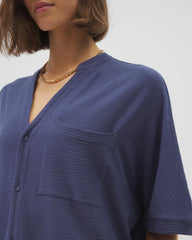 LUNAR TIDE - Crinkle Knit Relaxed Button-Up Top