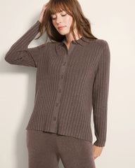 HEATHER COCOA - Button-Up Sweater