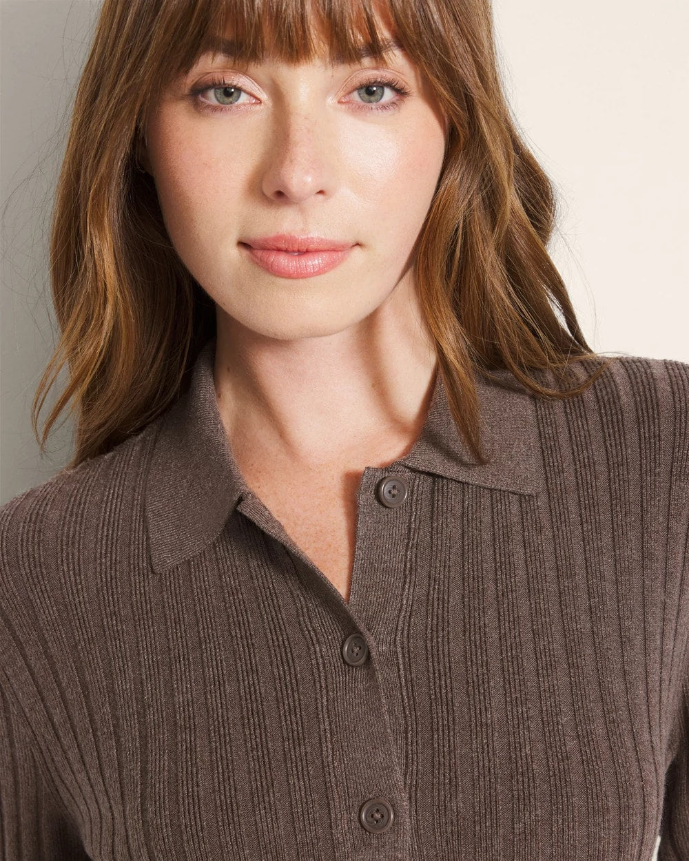 HEATHER COCOA - Button-Up Sweater