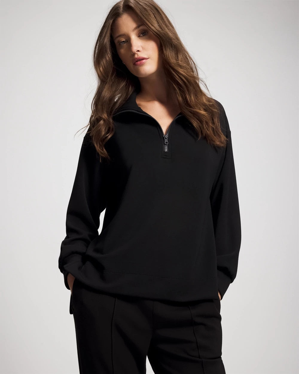 BLACK - Modern Modal Quarter Zip Sweatshirt