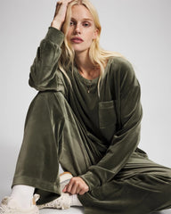DARK SAGE - Velour Straight Leg Pants