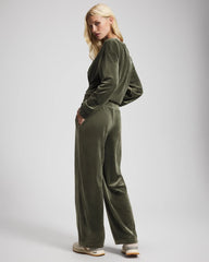 DARK SAGE - Velour Straight Leg Pants