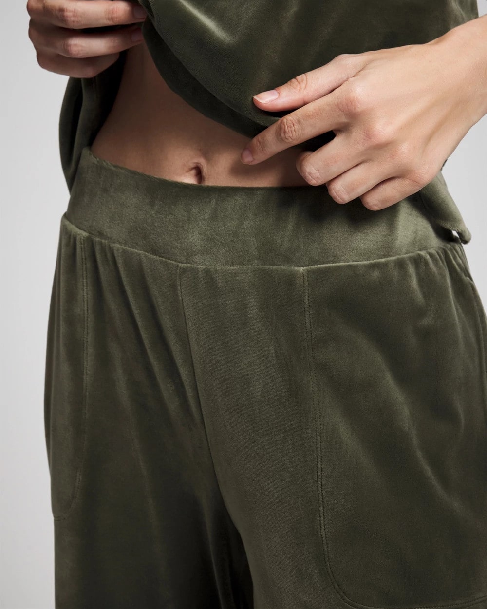 DARK SAGE - Velour Straight Leg Pants