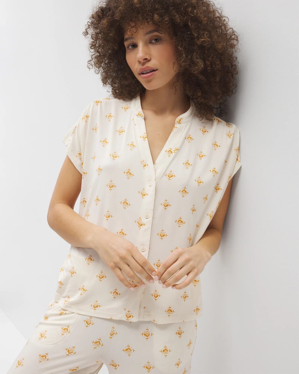 KASHMIR ICON CHAMP - Mandarin Collar Short Sleeve Pajama Top