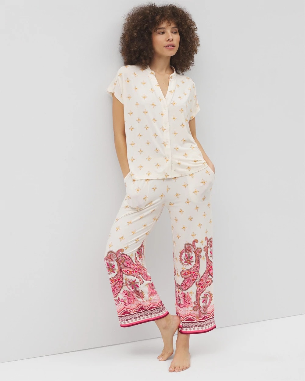 KASHMIR ICON CHAMP - Mandarin Collar Short Sleeve Pajama Top
