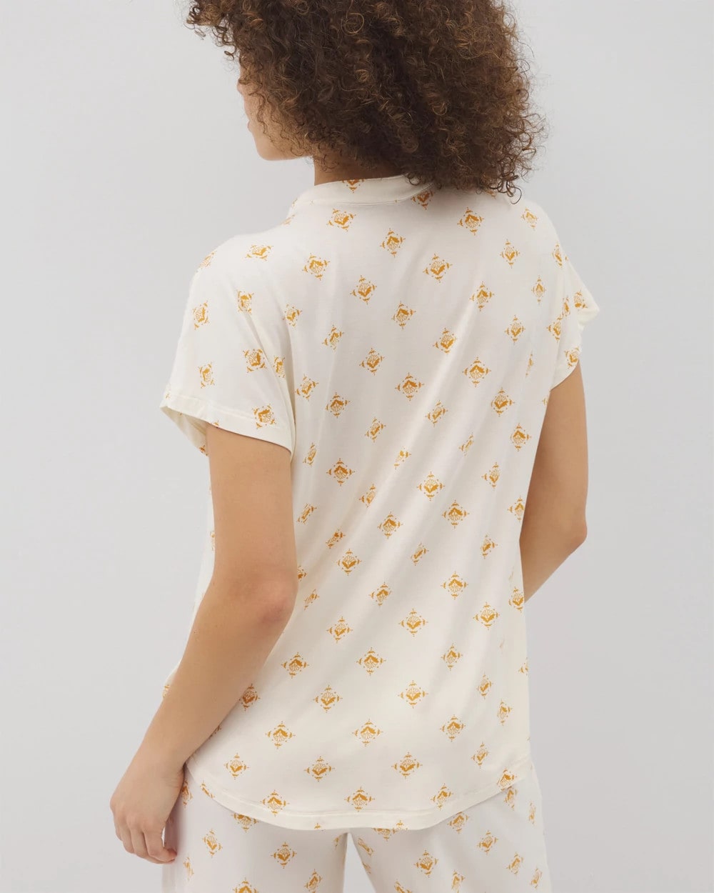 KASHMIR ICON CHAMP - Mandarin Collar Short Sleeve Pajama Top