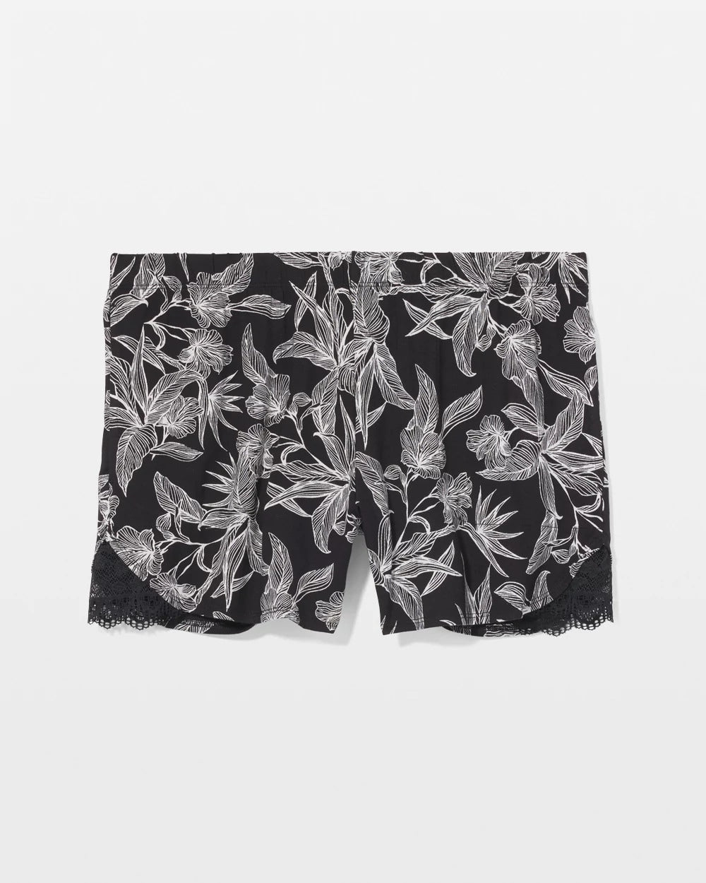PLUMERIA BLOOMS BLK CH - Lace-Trim Pajama Shorts