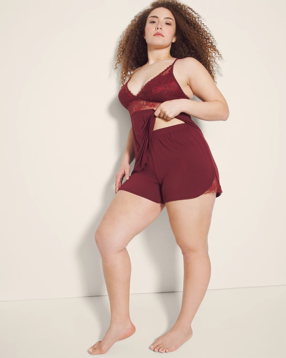 VERMILLION - Lace Trim Pajama Shorts