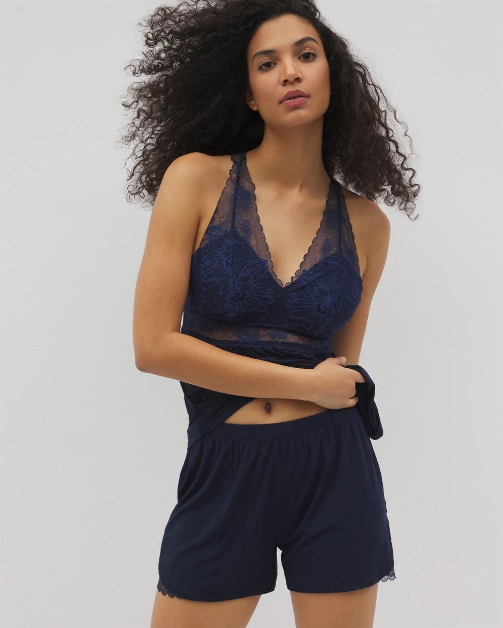 NIGHTFALL NAVY - Lace Trim Pajama Shorts