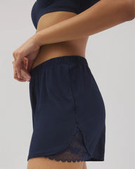 NIGHTFALL NAVY - Lace Trim Pajama Shorts