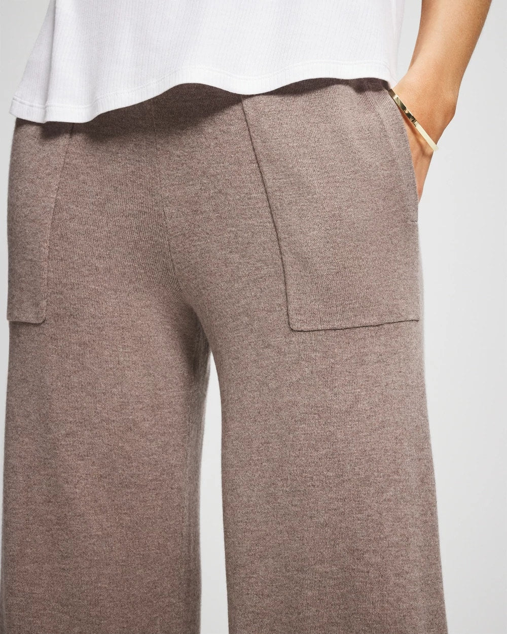 HEATHER FAWN - Premier Knit Sweater Wide Leg Pant