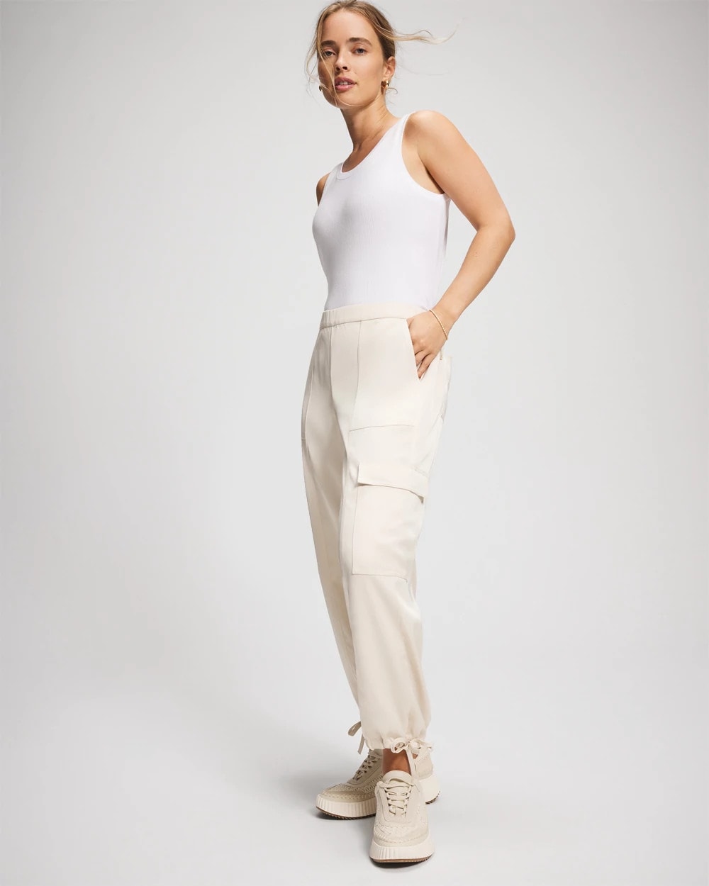 PARCHMENT - Satin Relaxed Cargo Pant