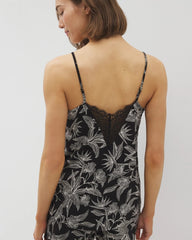 PLUMERIA BLOOMS BLK CH - Lace Trim Pajama Cami